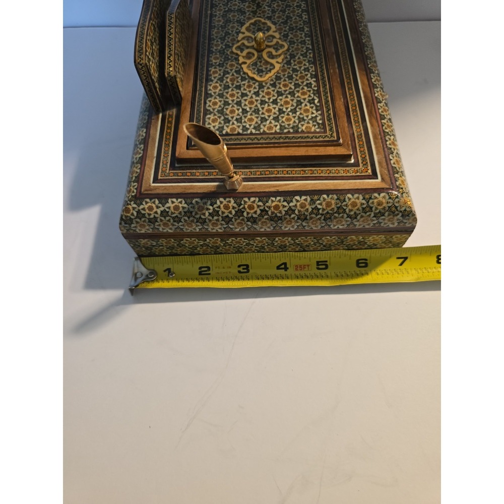 Handcrafted Inlay Desk Organizer Persian Khatam Marquetry Pen Card Holder Box - Picture 9 of 9